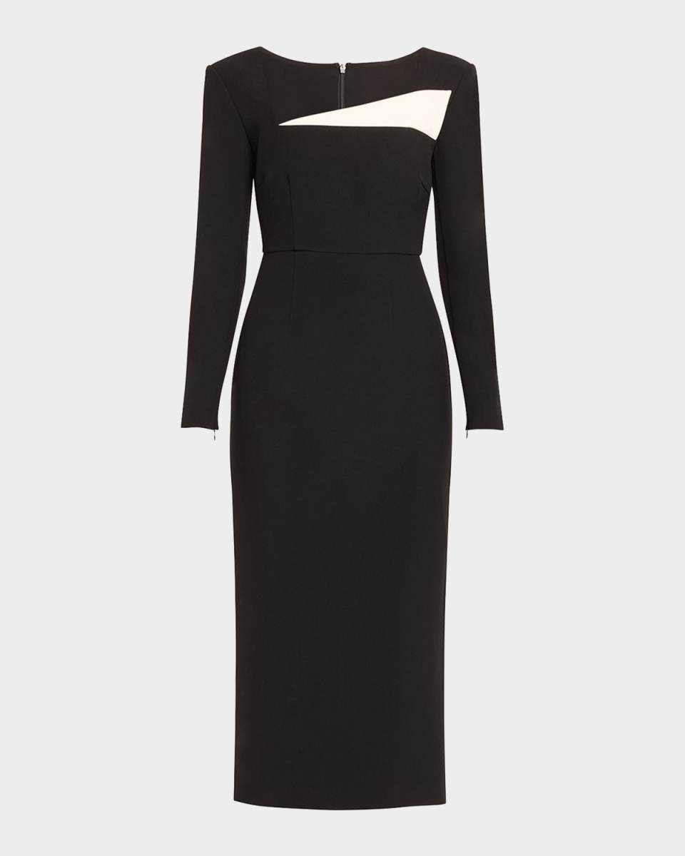 Two-Tone Crepe Midi Dress